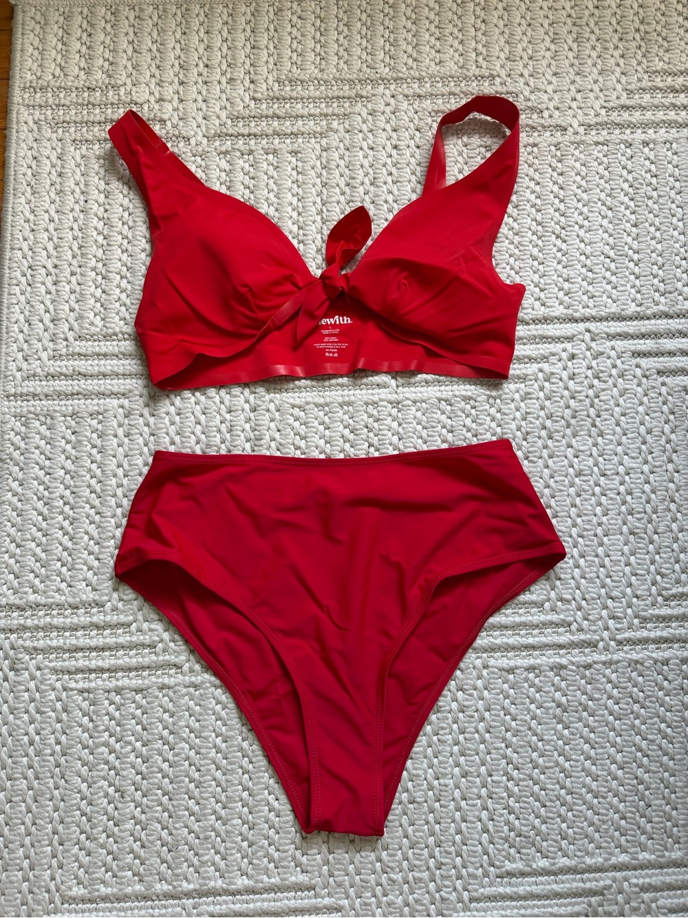 One With Red Tie-Front High-Waist Bikini